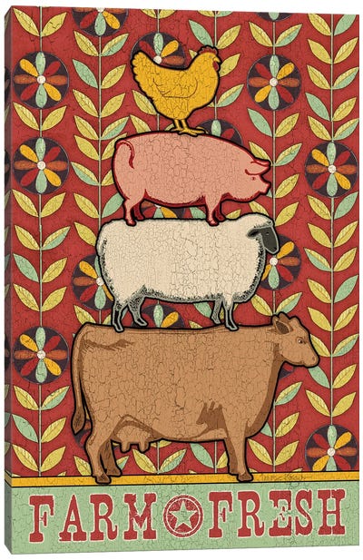 Farm Fresh Animal Stack Flat Canvas Art Print - Teresa Kogut