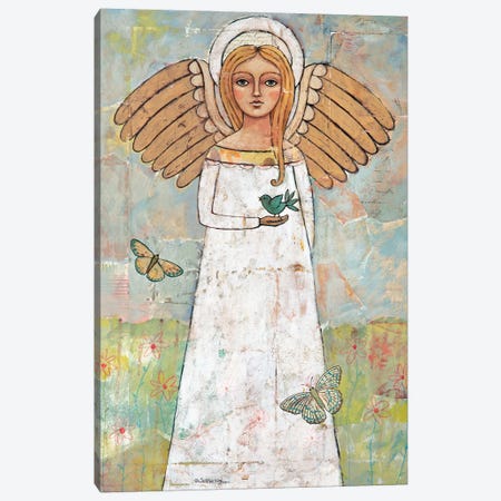 Angel From The Meadow With Bird Canvas Print #TKG5} by Teresa Kogut Canvas Artwork