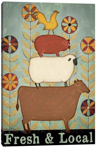 Fresh & Local Animal Stack Canvas Art Print - Pig Art