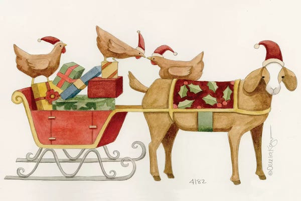 Christmas Animals: Goat With Cart Of Chicken Gifts by Teresa Kogut