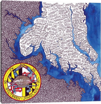 Southern Maryland World Map Canvas Art Print - Maryland Art