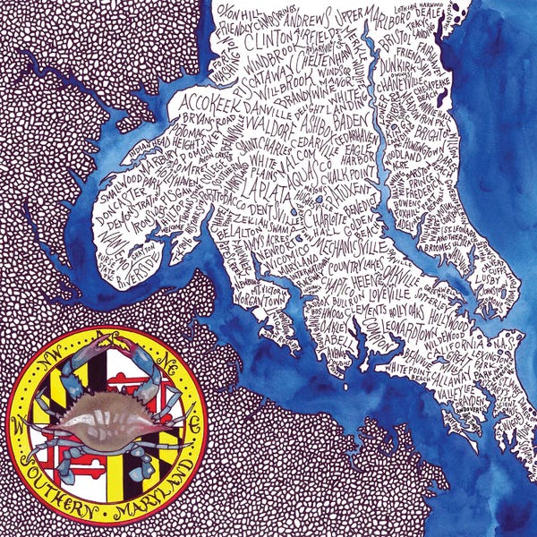 Terri Kelleher: Southern Maryland World Map by Terri Kelleher