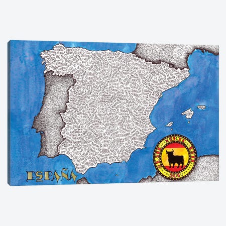 Spain World Map Canvas Print #TKH128} by Terri Kelleher Art Print