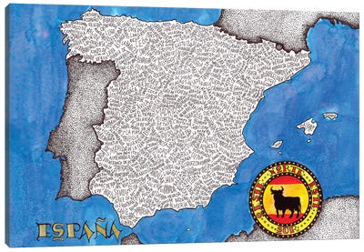Spain World Map Canvas Art Print - Terri Kelleher
