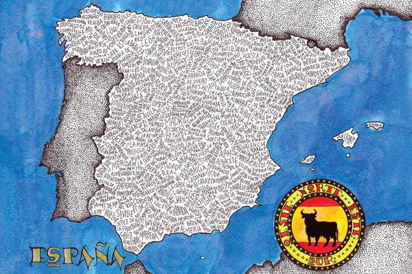 Terri Kelleher: Spain World Map by Terri Kelleher