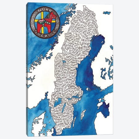 Sweden World Map Canvas Print #TKH131} by Terri Kelleher Canvas Artwork