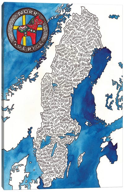 Sweden World Map Canvas Art Print - Terri Kelleher