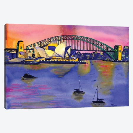 Sydney Harbour Sunset Canvas Print #TKH132} by Terri Kelleher Canvas Art