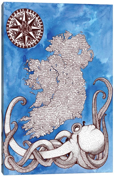 Ireland World Map Canvas Art Print - Terri Kelleher
