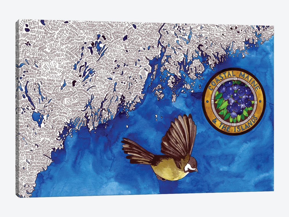 Coastal Maine World Map by Terri Kelleher 1-piece Canvas Art Print