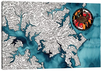 Annapolis Area World Map Canvas Art Print - Maryland Art