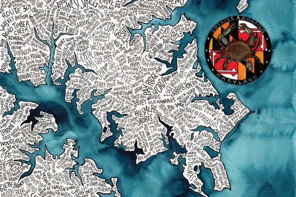 Terri Kelleher: Annapolis Area World Map by Terri Kelleher