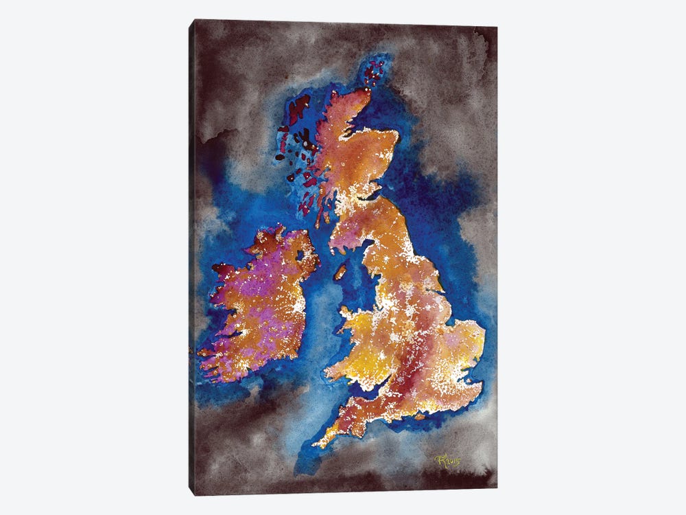 UK And Ireland Night Lights by Terri Kelleher 1-piece Canvas Wall Art