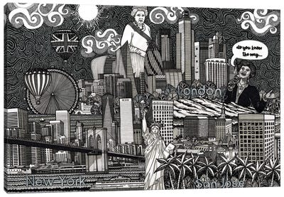 Tale Of Three Cities Canvas Art Print - Ferris Wheels