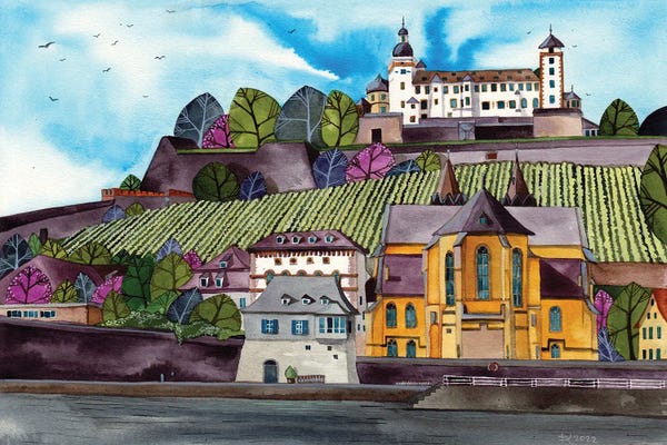 Folk Art: Wurzburg Vineyard, Germany by Terri Kelleher