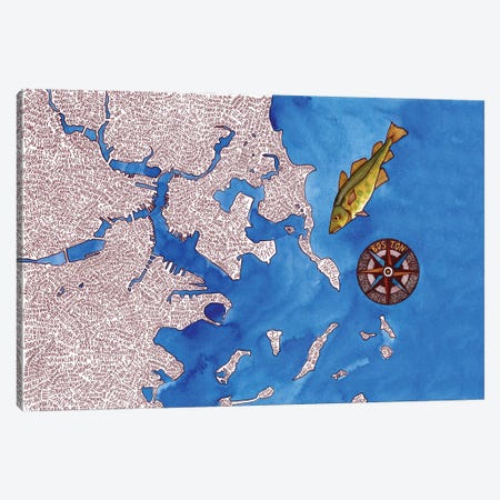 Boston World Map Canvas Print #TKH22} by Terri Kelleher Canvas Artwork