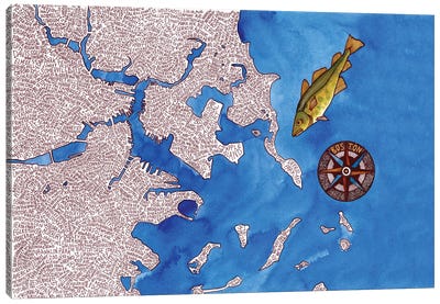 Boston World Map Canvas Art Print - Terri Kelleher