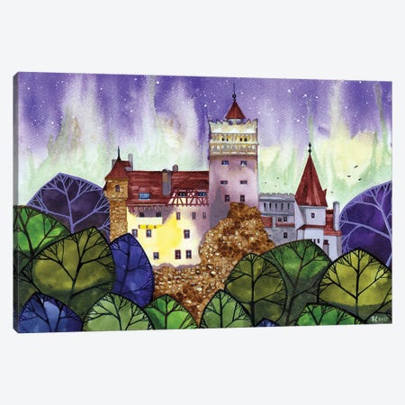 Bran Castle With Aurora Canvas Print #TKH234} by Terri Kelleher Canvas Art