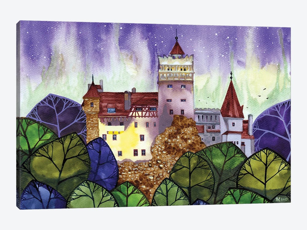 Bran Castle With Aurora by Terri Kelleher 1-piece Canvas Art