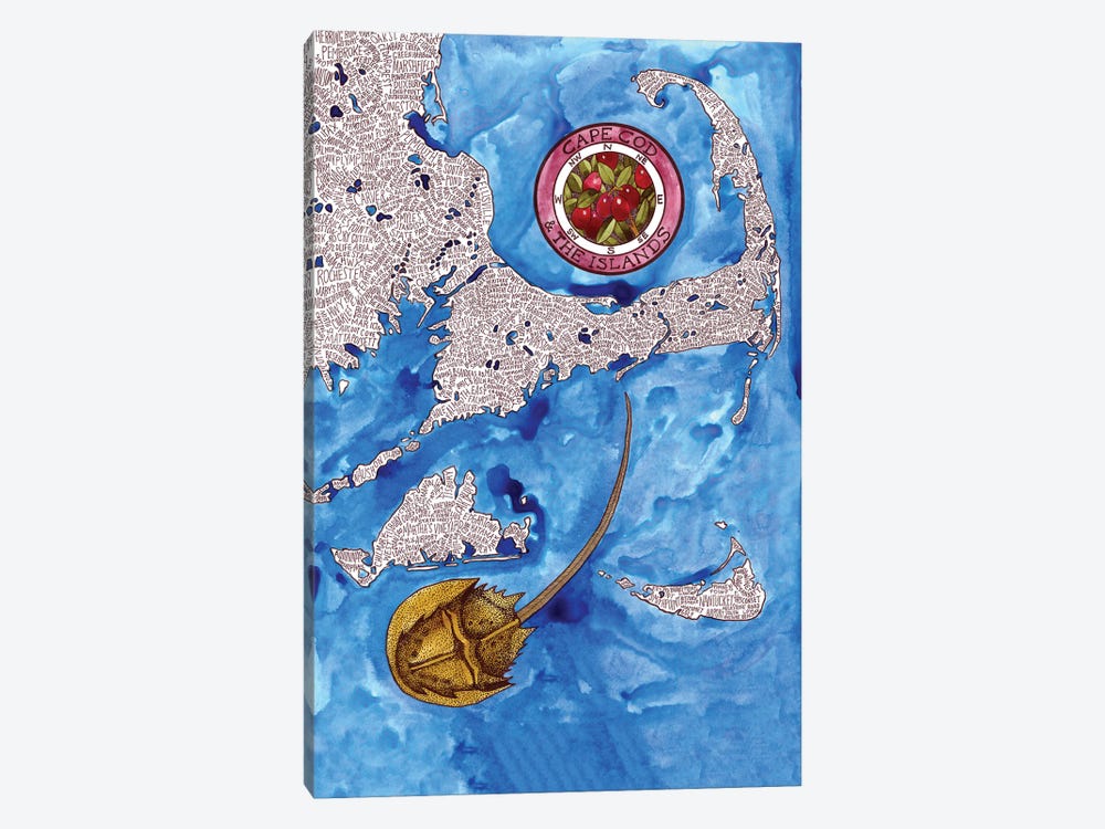 Cape Cod World Map by Terri Kelleher 1-piece Canvas Art Print