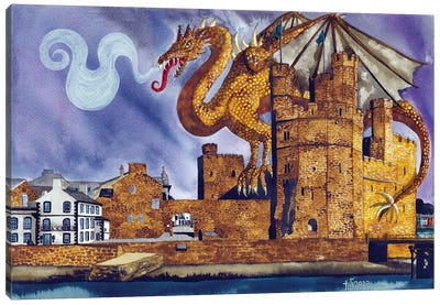 Caernarfon Dragon Canvas Art Print - Purple Art