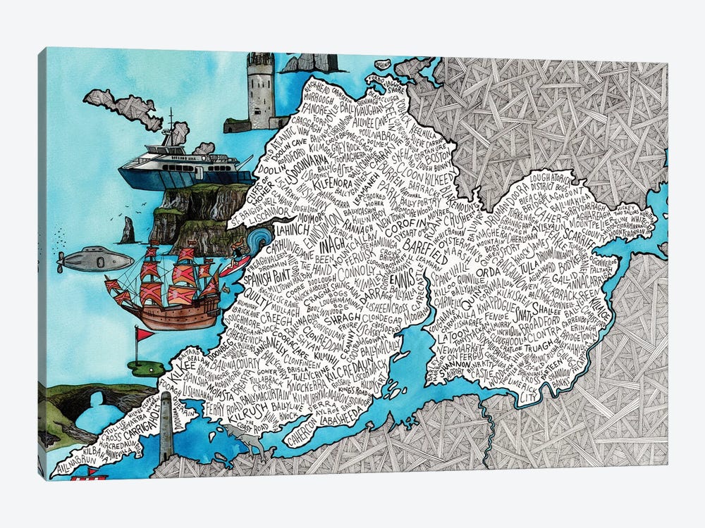 Clare World Map by Terri Kelleher 1-piece Canvas Artwork