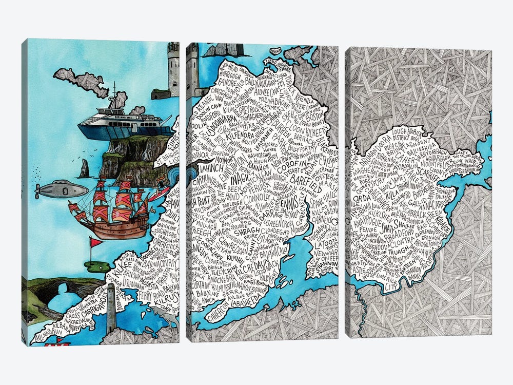 Clare World Map by Terri Kelleher 3-piece Canvas Artwork