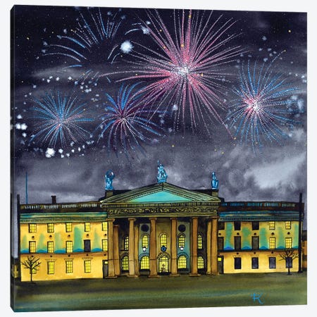 The GPO With Fireworks Canvas Print #TKH56} by Terri Kelleher Canvas Artwork