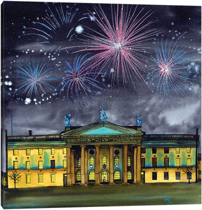 The GPO With Fireworks Canvas Art Print - Terri Kelleher
