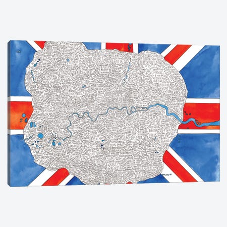 London World Map (Inside The M25) Canvas Print #TKH82} by Terri Kelleher Canvas Artwork