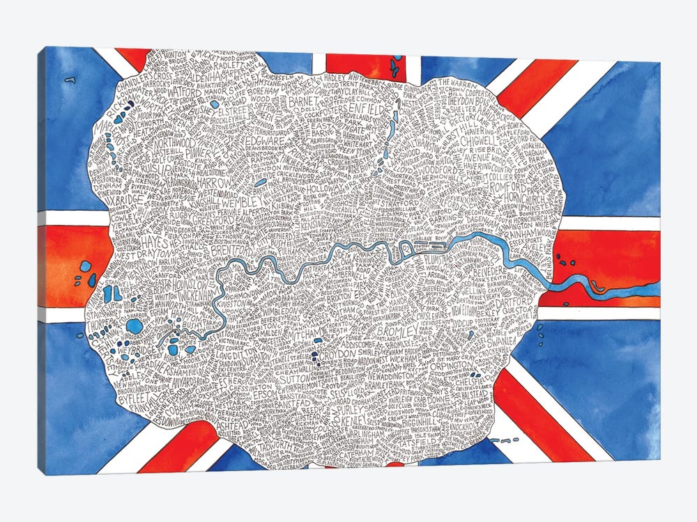 London World Map (Inside The M25) by Terri Kelleher 1-piece Canvas Art