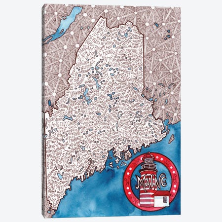 Maine World Map Canvas Print #TKH87} by Terri Kelleher Art Print