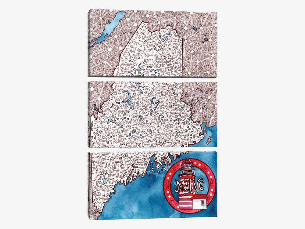 Maine World Map by Terri Kelleher 3-piece Art Print