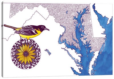 Maryland World Map Canvas Art Print - Maryland Art