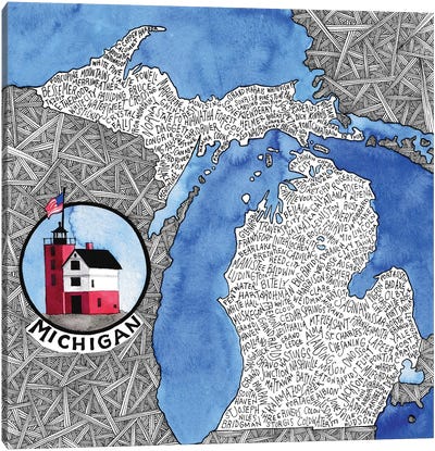 Michigan World Map Canvas Art Print - Michigan Art