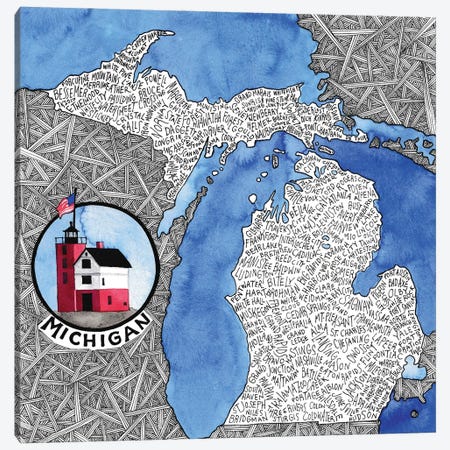 Michigan World Map Canvas Print #TKH93} by Terri Kelleher Canvas Print