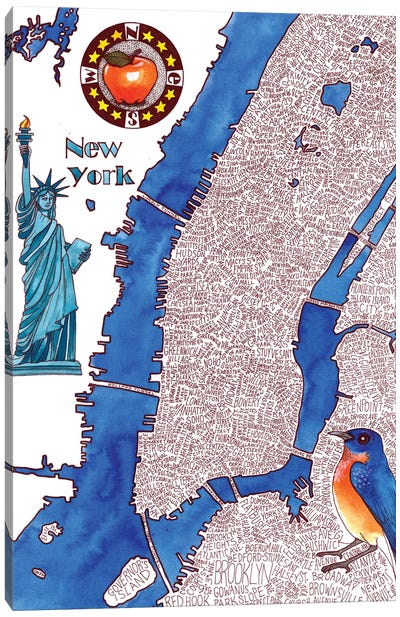 New York City World Map Canvas Art Print - New York City Map