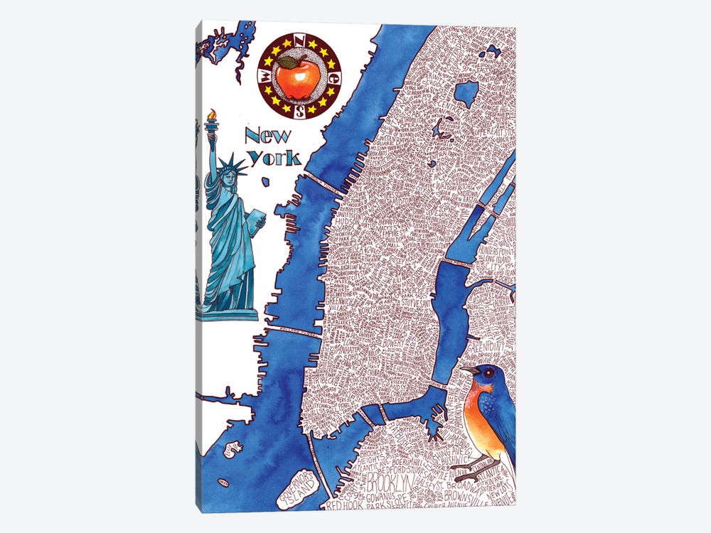 New York City World Map by Terri Kelleher 1-piece Canvas Print