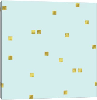 Pale Aqua Golden Squares Confetti Canvas Art Print - Minimalist Graphic Art