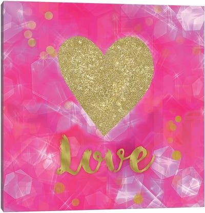 Glitter Love Pink Canvas Art Print - Heart Art