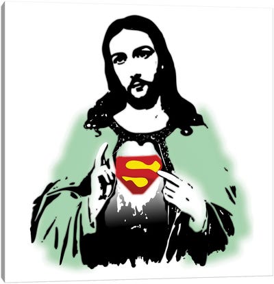 OMG - Jesus Christ Superman Canvas Art Print - Similar to Banksy