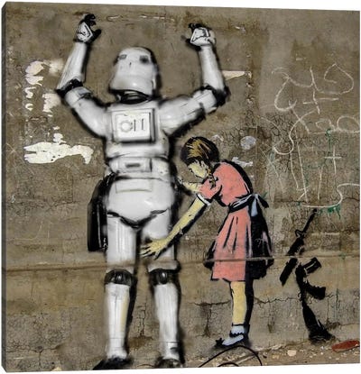 Gir And Trooper Canvas Art Print - Similar to Banksy
