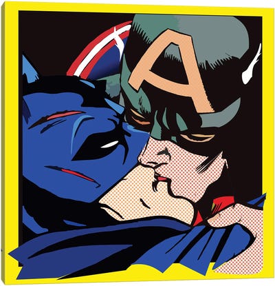 Cap Kissing Bruce Canvas Art Print - Batman