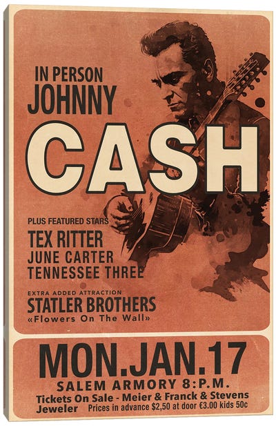 Johnny Cash Concert Poster Canvas Art Print - Music Art
