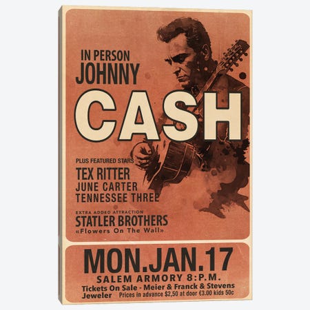 Johnny Cash Concert Poster Canvas Print #TLL109} by TOMADEE Canvas Art
