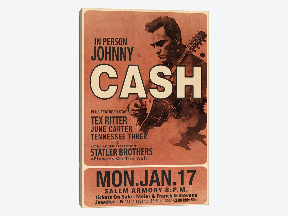 Johnny Cash Concert Poster by TOMADEE 1-piece Canvas Artwork
