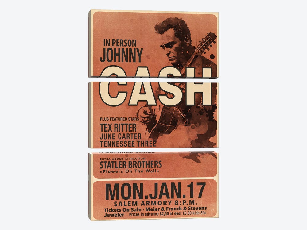 Johnny Cash Concert Poster by TOMADEE 3-piece Canvas Art