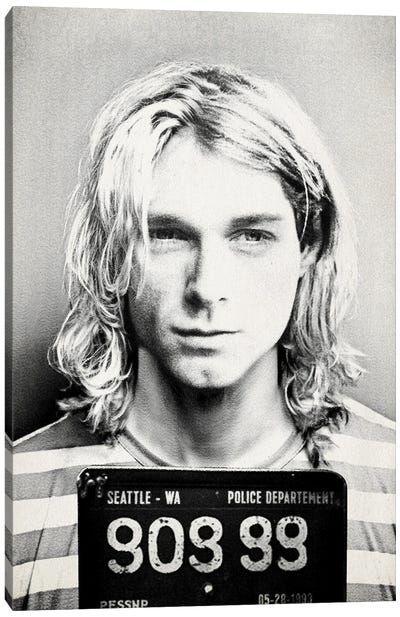 Kurt Cobain - Black Mugshot Canvas Art Print - Kurt Cobain