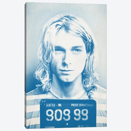 Kurt Cobain - Blue Mugshot Canvas Print #TLL114} by TOMADEE Canvas Wall Art