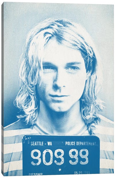 Kurt Cobain - Blue Mugshot Canvas Art Print - TOMADEE